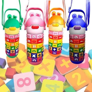 Imagem de Garrafa Térmica Infantil Educativa Inox Com Alça, Canudo, Tabuada Garrafinha Interativa com úmeros, Lancheira Lúdica Aprendizado 430Ml