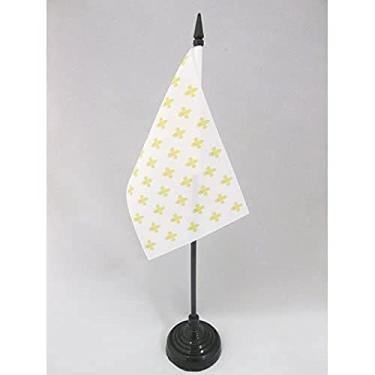 Imagem de Bandeira de mesa Flor de Lis branca e dourada da França 10 cm x 15 cm - Bandeira de mesa real francesa 15 x 10 cm - Bastão e base de plástico preto - Drapeau Fleur de Lys Blanc et Or AZ FLAG