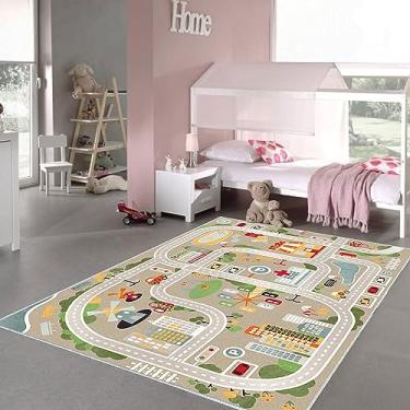 Imagem de Tapete para sala de jogos infantil City Life para carros e trens de brinquedo, tapete de área de brincar com suporte de borracha antiderrapante, tapete de pista de corrida infantil para brincar e