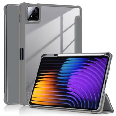 Imagem de Capa inteligente com suporte de caneta para Xiaomi Pad 7 / Pad 7 Pro 11,2 polegadas 2024, capa protetora fina com três dobras traseira rígida transparente Ratesell para Xiaomi Pad 7 / Pad 7 Pro 11,2