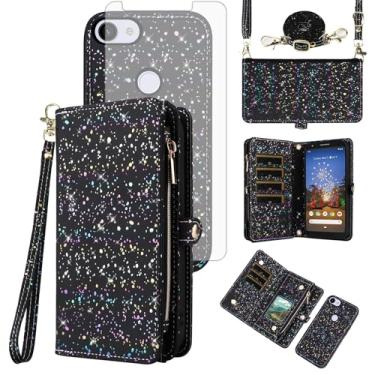 Imagem de Asuwish Capa de celular para Google Pixel 3a XL com zíper carteira magnética destacável com protetor de tela e glitter flip porta-cartões com suporte para celular Pixel3aXL Pixle 3aXL A3 Pixel3a LX