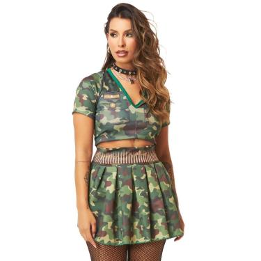 Imagem de Fantasia Soldada Feminina Militar Carnaval c/ Cropped e Saia
