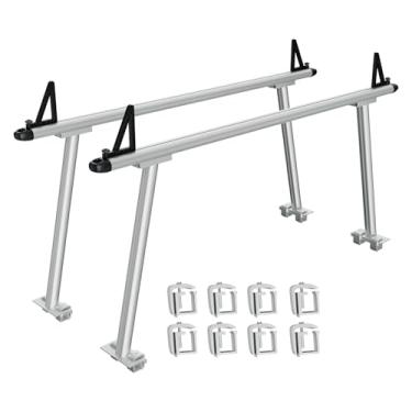 Imagem de GarveeTech Rack de caminhão, rack de escada de alumínio de 180 cm para caminhão, capacidade de 362 kg com 8 grampos C não perfurados, conjunto de duas barras para caiaque, prancha de surf, madeira,