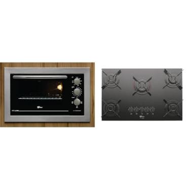 Imagem de Kit Fischer Forno Fit Line 48L + Cooktop Gás 5 Bocas Vidro Preto