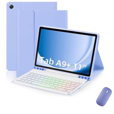 Imagem de Camada de teclado para Samsung Galaxy Tab A9 Plus 11 ", Touchpad Layer Back Round Keys e Mouse Teclado de cor agradável removível Touch Keyboard Layer-Roxo