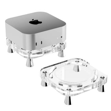 Imagem de HEWYIOS Acessórios de suporte para Mac Mini M4 2024, o suporte de mesa de acrílico transparente é adequado para Mac Mini M4/M4 Pro, a almofada de resfriamento e a base à prova de poeira são adequadas