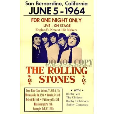 Imagem de The Rolling Stones - Pôster vintage - 28 x 43 cm - Shows lendários ao vivo de 1964 - First Tour Of America - "England's Hitmakers" - por apenas uma noite - A melhor banda do mundo - Rock and Roll