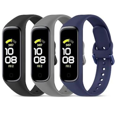 Imagem de Wanme Pulseiras de substituição para Samsung Galaxy Fit 2 masculinas e femininas, pacote com 3 pulseiras esportivas de silicone compatíveis com Samsung Galaxy Fit 2 SM-R220 (preto + cinza escuro +