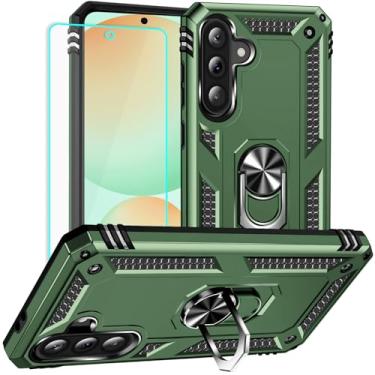 Imagem de Yiakeng Capa para Samsung Galaxy A56: com protetor de tela - Capas protetoras de nível militar com suporte de anel de dedo para Samsung A56 (verde militar)