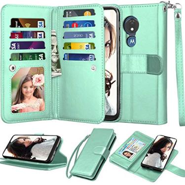 Imagem de Capa carteira para celular Moto G7 Play, Moto G7 Optimo (XT1952DL)/T-Mobile Revvlry Case, Njjex [9 compartimentos para cartão] PU Leather ID Credit Holder Folio Flip [destacável] [Suporte] Capa magnética para celular e cordão, Hortelã