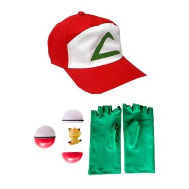 Imagem de Kit Acessórios Ash, Treinador de Pokemon - boné, luvas e pokebola - Qu