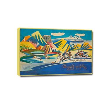 Imagem de JZSDGB Moldura dourada - reprodução de pintura famosa de arte de parede - 'The Hunter That Lied, 1959' por Martiros Saryan Posters and Prints-Canvas Wall Art Landscape Pictures 85 x 128 cm (33 x 50