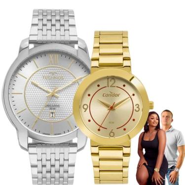 Imagem de Kit Relógios Pulso Technos Masculino Prata 2117LEK/1K + Euro Feminino Dourado EU2035YT / Condor Dourado COPC21AEDC/4D Prova D Agua Aço Inóx