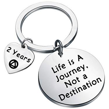 Imagem de BEKECH Chaveiro Sober Presente Sobriedade Aniversário Vida é Uma Viagem Não Um Destino 1 Mês 6 Meses 1 Ano 2 Anos 3 Anos AA Recuperação Anual Joias Presente para Mulheres Homens