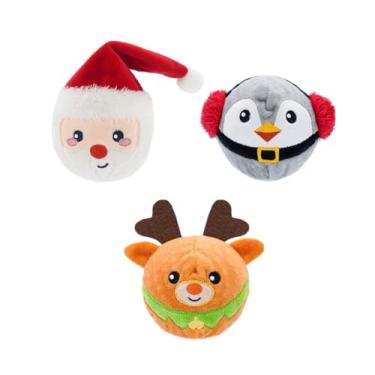 Imagem de HugSmart Pet – Bolas de pelúcia para cães Happy Woofmas Christmas spiky sem enchimento, bolas interativas para cães de pelúcia 2 em 1 para raças pequenas, médias e grandes (rena do Papai Noel, pacote com 3)