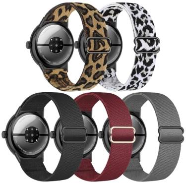 Imagem de Folavii Pacote com 5 pulseiras de nylon elástico compatíveis com Google Pixel Watch 3 de 45 mm para mulheres e homens, pulseiras elásticas ajustáveis macias esportivas para acessórios Pixel Watch 3 de