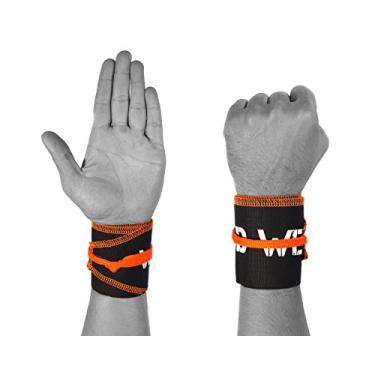 Imagem de WOD Wear – Envoltórios de pulso para levantamento de peso, treinamento de força, musculação, cross training, levantamento de peso olímpico, suporte de ioga – tamanho único – 100% (costura preto/laranja)