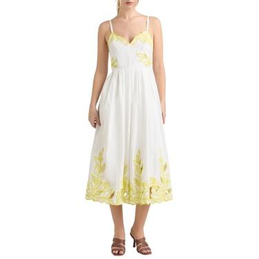 Imagem de Cinq à Sept Vestido feminino Maude peônias à direita, Branco/brilho dourado, 46