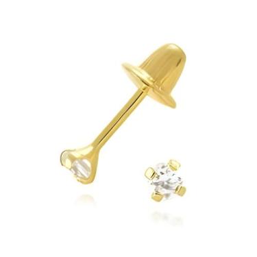 Imagem de Brinco Infantil Pedra Zircônia 3mm 2o Furo Bebê Ouro 18k - DR Joias