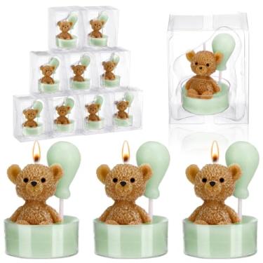 Imagem de MTLEE Conjunto de 20 velas de chá de bebê de urso para convidados, urso de cera de soja com velas em forma de balão a granel para revelação de gênero, presente de festa de chá de bebê (verde sálvia)