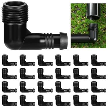 Imagem de Tellegloww Pacote com 25 encaixes, rosca de tubo macho de 1,27 cm x farpa de 1,27 cm, cotovelo de mangueira de jardim de 90 graus, conectores de linha de gotejamento para sistemas de jardim de