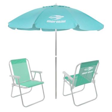 Imagem de Kit 2 Cadeiras Alta Alumínio + Guarda Sol Bagum 2,4m Verde Mormaii - Belfix