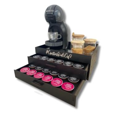 Imagem de Bandeja Decorativa Mdf Cantinho do Café E Bebidas 2 Gavetas Porta Cápsulas Espelhada Chá Café Dolce& Gusto Mdf Preto