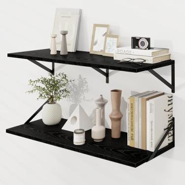 Imagem de Dreamland Prateleiras de parede preta, grande prateleira flutuante 30 x 91 cm, conjunto de 2 prateleiras de parede para dormitório, estante de livros, sala de estar, quarto, banheiro
