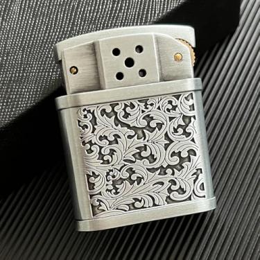 Imagem de (Sem combustível) Isqueiro de querosene de metal vintage, acendedor de vela de chama suave, presente (flor prateada)