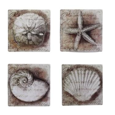 Imagem de Conjunto de 4 porta-copos náuticos, concha de caracol concha de areia e estrela do mar, decoração de casa de praia tropical