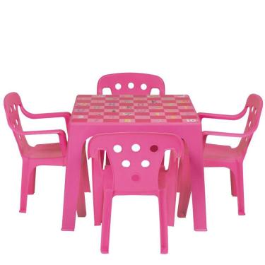 Imagem de Conjunto Mesa Estampada E 4 Cadeiras Infantil Mor Plástica Rosa