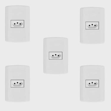 Imagem de Conjunto com 5 Tomadas 2p + t 10A 250v, Modular, com Placa 4x2 e Suporte Branco
