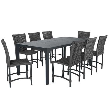 Imagem de Conjunto 8 Cadeiras Cannes Corda Náutica e Mesa Retangular Ripada 2,00m em Alumínio para Edícula, Jardim, Área, Varanda, Cozinha - Pintura Preta