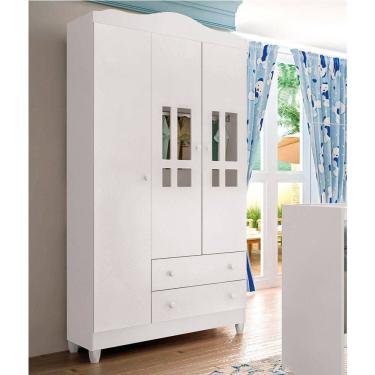 Imagem de Armario Roupeiro Guarda Roupas Infantil Ariel Carolina Baby 03 Portas Branco Brilho