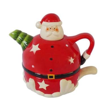 Imagem de Bule com Xícara Papai Noel 2 Peças Cerâmica 17x12cm Saldão