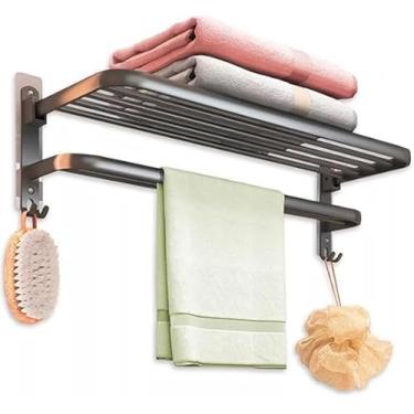 Imagem de Toalheiro Duplo Porta Toalha para Banheiro com Prateleira de Alumínio | Suporte para Toalhas, Resistente à Corrosão, Moderno, Ideal para Banheiros e Lavabos