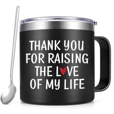 Imagem de Qtencas Presentes de sogro, presentes para sogro, caneca de café com isolamento de sogra de 400 ml, presente de aniversário de Natal para sogro da filha, presente de noivo para mãe da noiva, preto