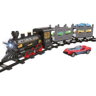 Imagem de Trem Trenzinho Locomotiva Transporte Com 4 Carrinhos - DM Toys, Preto,