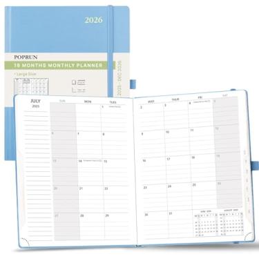 Imagem de POPRUN Agenda mensal 2025-2026 (B5 21,6 cm x 26,7 cm), calendário de 18 meses (25 de julho a 26 Dce) com abas mensais, capa dura, bolso interno, papel grosso de 100 g/m² - azul embaçado