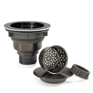 Imagem de QruiLanTu Kit de ralo de pia de cozinha de 3 1/2 conjunto de ralo de pia de aço inoxidável 304 tampa de filtro de pia removível com tampa de vedação para pia (preto)