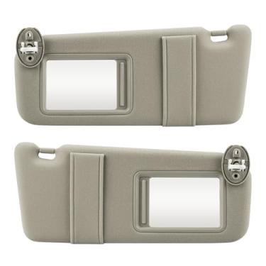 Imagem de Par de viseira de sol bege do lado esquerdo e direito adequado para Toyota Venza 2009-2016 com teto solar, substituição para 74320-0T022-B1 e 74310-0T022-B1, com espelho de maquiagem e luz no carro