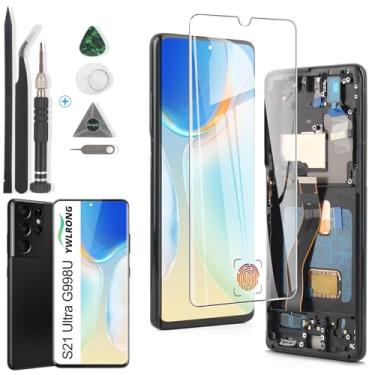 Imagem de Tela OLED para Samsung Galaxy S21 Ultra 5G Tela de substituição para Samsung S21 Ultra G998U Tela LCD Touch Screen Digitalizador Assembléia com ferramentas (suporte para impressão digital, moldura