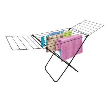 Imagem de Varal De Chão Com Abas Reforçado Aço Para Seca Roupas Dobrável Portátil 11kg Casa Apartamento(Preto - Com Abas)