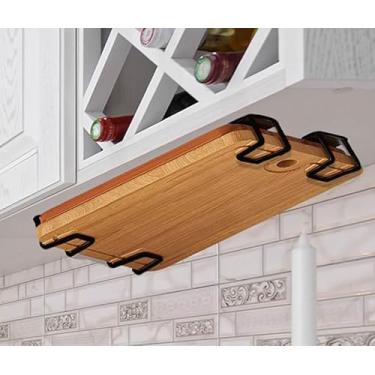 Imagem de Nenluny 8 peças, suporte para tábua de cortar sob o armário, tampa de panela, organizador de aço inoxidável, sob a prateleira, tábua de cortar (preta)