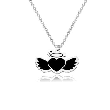 Imagem de WUSUANED Colar de coração de anjo com asas de amor, joia de halo, presente de asa memorial, presente de guardião angélico, Large, Aço inoxidável, Sem Pedra Preciosa