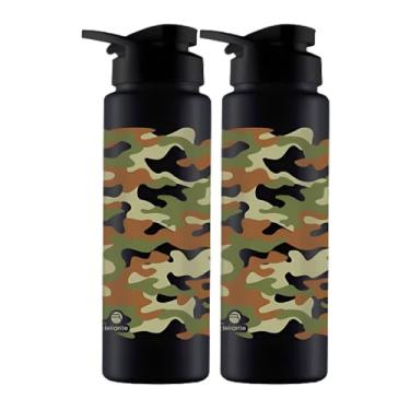 Imagem de Kit 2 Garrafinhas De Agua Squeeze infantil 750ml Esporte Escritório Escola Personalizado Diversos (CAMUFLADO)