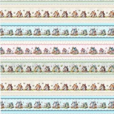 Imagem de Tecido Barrados de Páscoa : Casinhas (0,50x1,50) - Fabricart