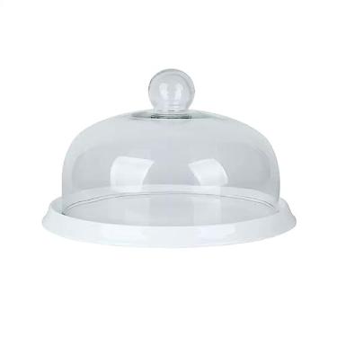 Imagem de Suporte para Bolo Bandeja de bolo de cerâmica Dim Sum Pão Sobremesa Mesa de exibição Bandeja de bolo simples com tampa de vidro Suporte para Sobremesa