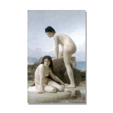 Imagem de NHLDZYH William Adolphe Bouguereau Impressões artísticas - Pintura de retrato - (Os dois banhistas) - Pôster temático de mitologia grega - Pôster de decoração de parede vintage. Tela de 80 x 130 cm