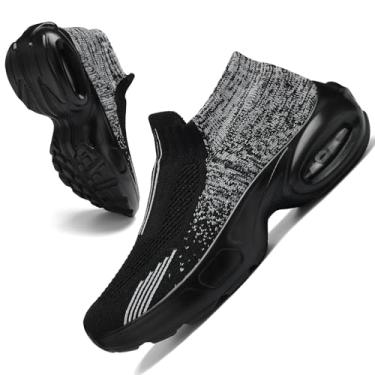 Imagem de Tênis de malha feminino – antiderrapante, sem cadarço, tênis de meia – leve, tênis de corrida com amortecimento de ar, tênis de trabalho, Preto e cinza 20, 36